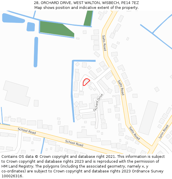 28, ORCHARD DRIVE, WEST WALTON, WISBECH, PE14 7EZ: Location map and indicative extent of plot