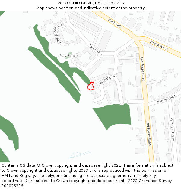 28, ORCHID DRIVE, BATH, BA2 2TS: Location map and indicative extent of plot