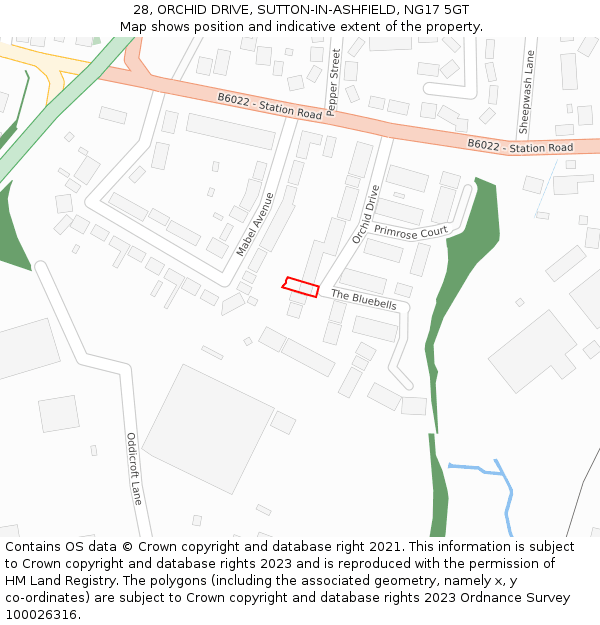 28, ORCHID DRIVE, SUTTON-IN-ASHFIELD, NG17 5GT: Location map and indicative extent of plot