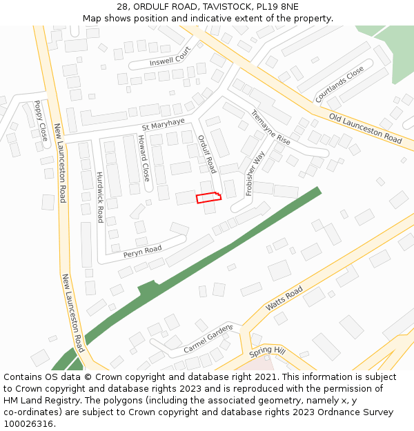 28, ORDULF ROAD, TAVISTOCK, PL19 8NE: Location map and indicative extent of plot