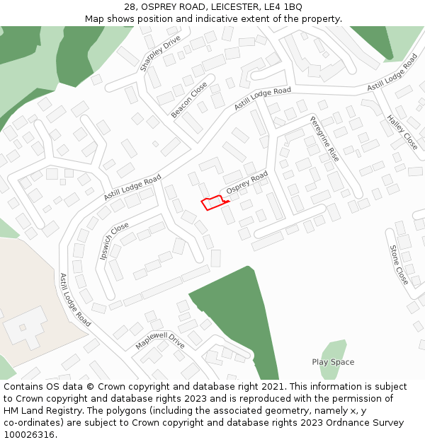 28, OSPREY ROAD, LEICESTER, LE4 1BQ: Location map and indicative extent of plot