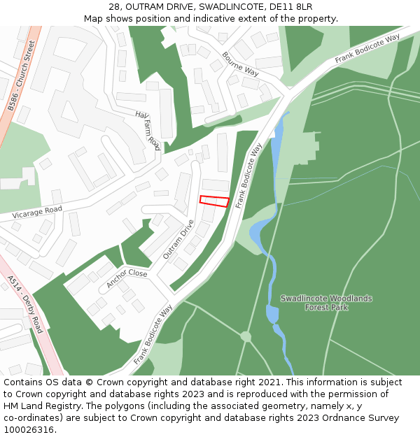 28, OUTRAM DRIVE, SWADLINCOTE, DE11 8LR: Location map and indicative extent of plot