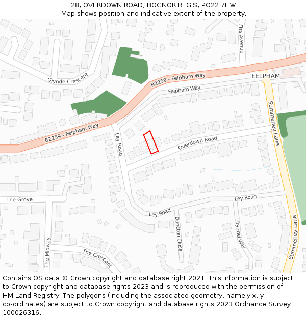 28, OVERDOWN ROAD, BOGNOR REGIS, PO22 7HW: Location map and indicative extent of plot