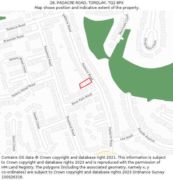 28, PADACRE ROAD, TORQUAY, TQ2 8PX: Location map and indicative extent of plot