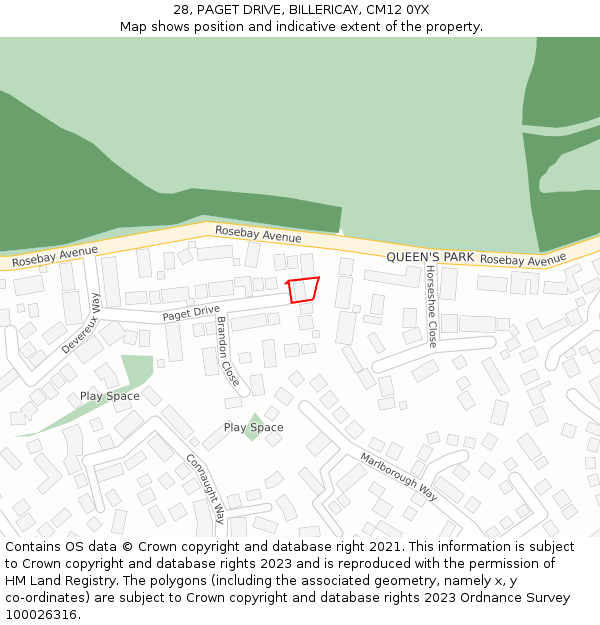 28, PAGET DRIVE, BILLERICAY, CM12 0YX: Location map and indicative extent of plot