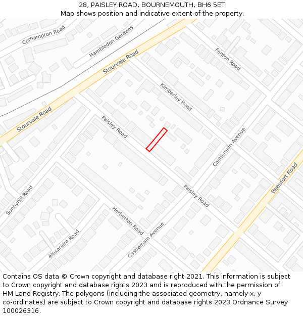 28, PAISLEY ROAD, BOURNEMOUTH, BH6 5ET: Location map and indicative extent of plot