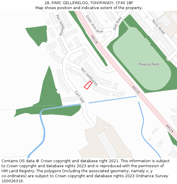 28, PARC GELLIFAELOG, TONYPANDY, CF40 1BF: Location map and indicative extent of plot