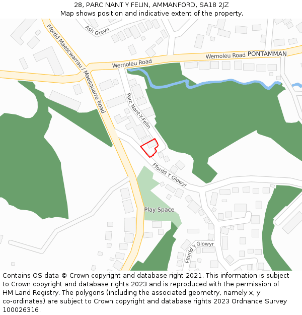 28, PARC NANT Y FELIN, AMMANFORD, SA18 2JZ: Location map and indicative extent of plot