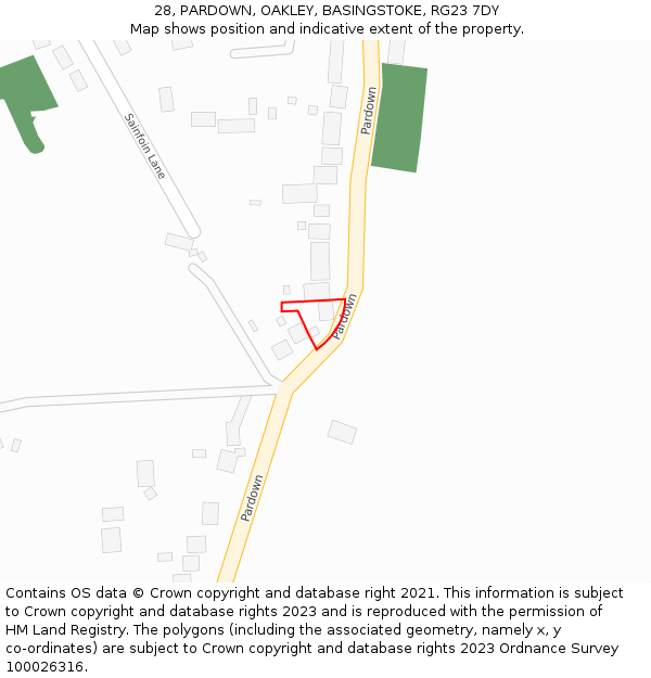 28, PARDOWN, OAKLEY, BASINGSTOKE, RG23 7DY: Location map and indicative extent of plot