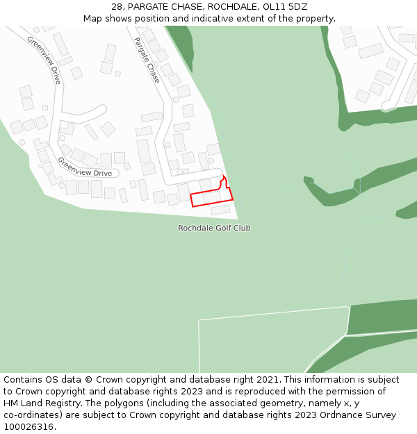 28, PARGATE CHASE, ROCHDALE, OL11 5DZ: Location map and indicative extent of plot