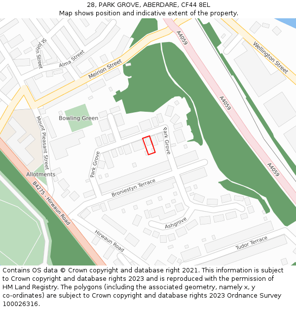 28, PARK GROVE, ABERDARE, CF44 8EL: Location map and indicative extent of plot