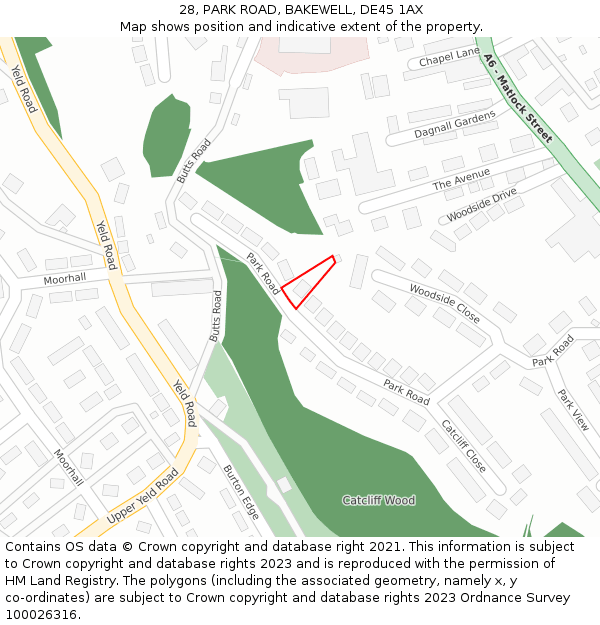 28, PARK ROAD, BAKEWELL, DE45 1AX: Location map and indicative extent of plot