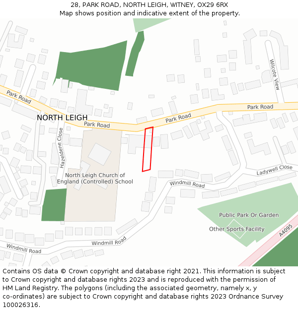 28, PARK ROAD, NORTH LEIGH, WITNEY, OX29 6RX: Location map and indicative extent of plot