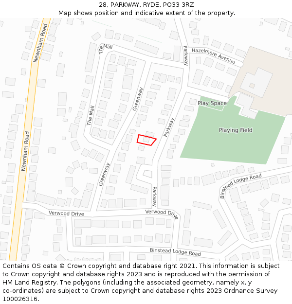 28, PARKWAY, RYDE, PO33 3RZ: Location map and indicative extent of plot