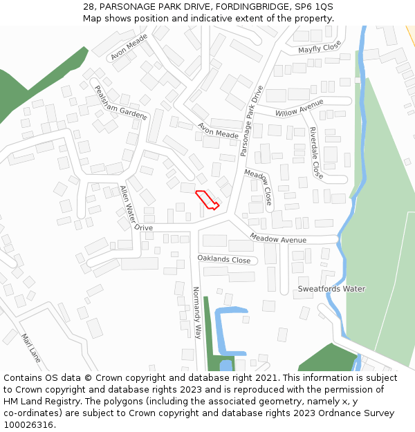 28, PARSONAGE PARK DRIVE, FORDINGBRIDGE, SP6 1QS: Location map and indicative extent of plot