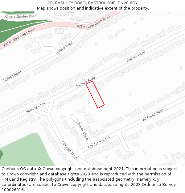 28, PASHLEY ROAD, EASTBOURNE, BN20 8DY: Location map and indicative extent of plot