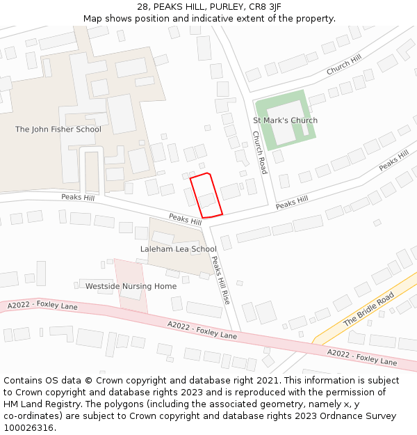 28, PEAKS HILL, PURLEY, CR8 3JF: Location map and indicative extent of plot