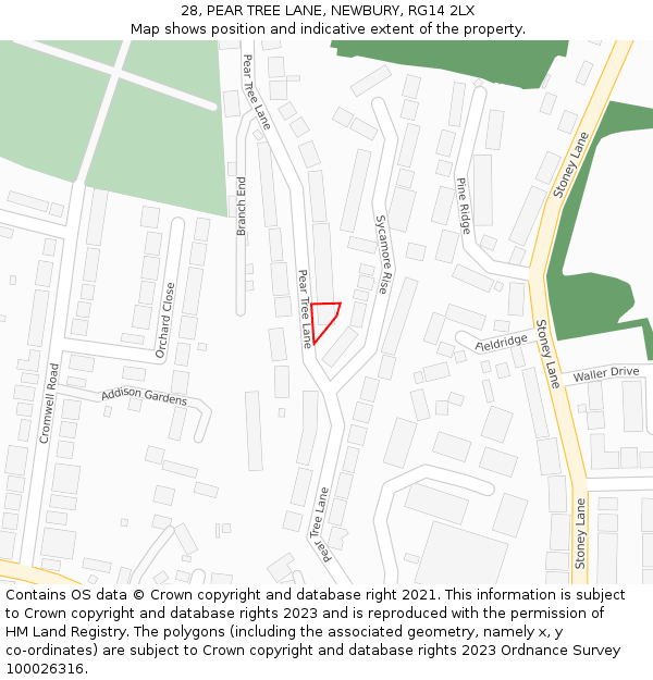 28, PEAR TREE LANE, NEWBURY, RG14 2LX: Location map and indicative extent of plot