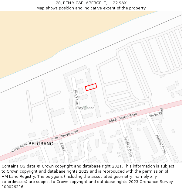 28, PEN Y CAE, ABERGELE, LL22 9AX: Location map and indicative extent of plot