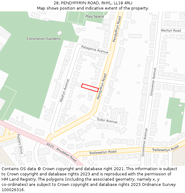 28, PENDYFFRYN ROAD, RHYL, LL18 4RU: Location map and indicative extent of plot