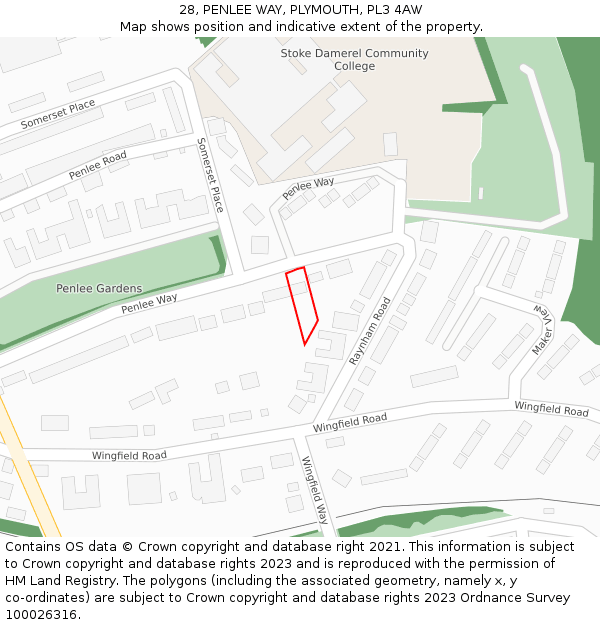 28, PENLEE WAY, PLYMOUTH, PL3 4AW: Location map and indicative extent of plot