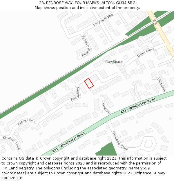 28, PENROSE WAY, FOUR MARKS, ALTON, GU34 5BG: Location map and indicative extent of plot