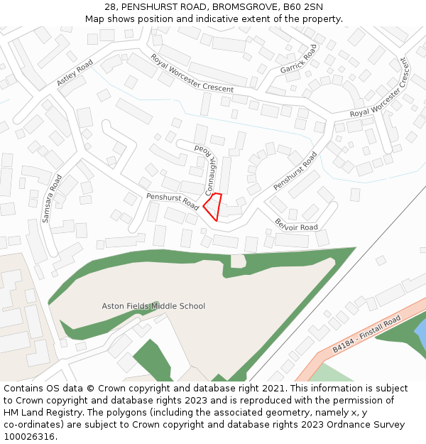 28, PENSHURST ROAD, BROMSGROVE, B60 2SN: Location map and indicative extent of plot