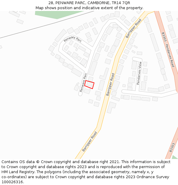 28, PENWARE PARC, CAMBORNE, TR14 7QR: Location map and indicative extent of plot