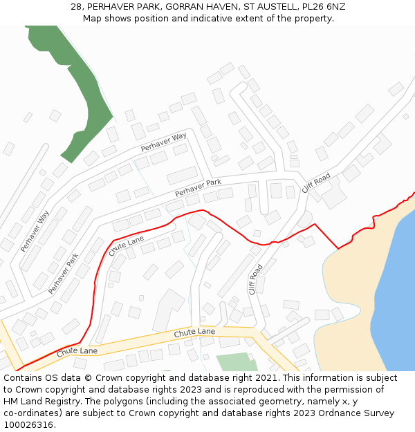 28, PERHAVER PARK, GORRAN HAVEN, ST AUSTELL, PL26 6NZ: Location map and indicative extent of plot