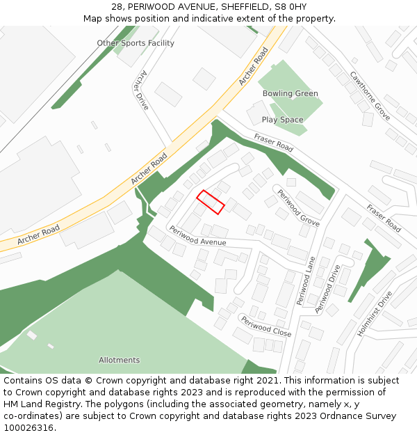 28, PERIWOOD AVENUE, SHEFFIELD, S8 0HY: Location map and indicative extent of plot