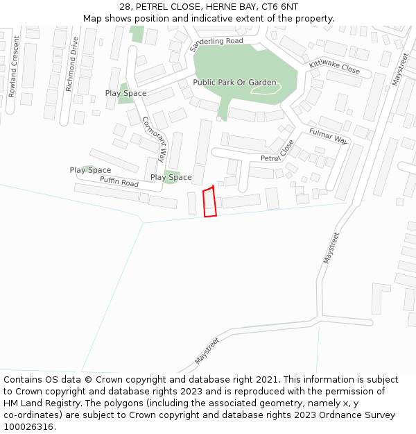 28, PETREL CLOSE, HERNE BAY, CT6 6NT: Location map and indicative extent of plot