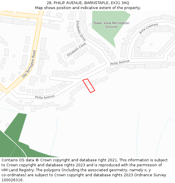 28, PHILIP AVENUE, BARNSTAPLE, EX31 3AQ: Location map and indicative extent of plot