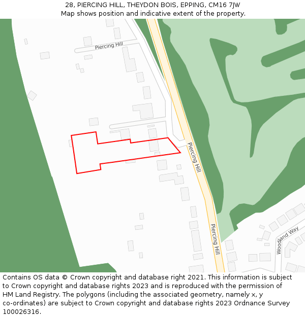 28, PIERCING HILL, THEYDON BOIS, EPPING, CM16 7JW: Location map and indicative extent of plot