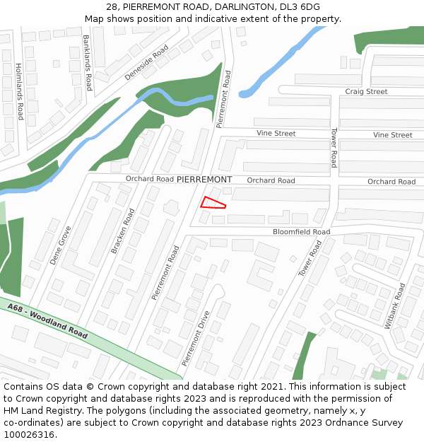 28, PIERREMONT ROAD, DARLINGTON, DL3 6DG: Location map and indicative extent of plot