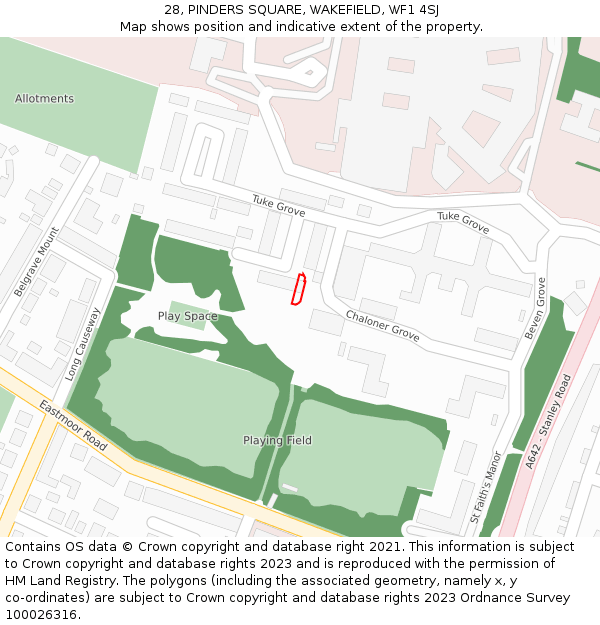 28, PINDERS SQUARE, WAKEFIELD, WF1 4SJ: Location map and indicative extent of plot