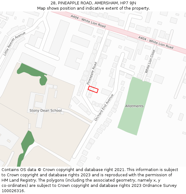 28, PINEAPPLE ROAD, AMERSHAM, HP7 9JN: Location map and indicative extent of plot