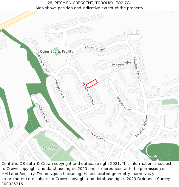 28, PITCAIRN CRESCENT, TORQUAY, TQ2 7GL: Location map and indicative extent of plot