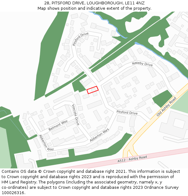 28, PITSFORD DRIVE, LOUGHBOROUGH, LE11 4NZ: Location map and indicative extent of plot