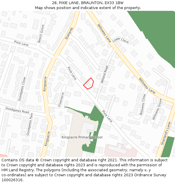 28, PIXIE LANE, BRAUNTON, EX33 1BW: Location map and indicative extent of plot