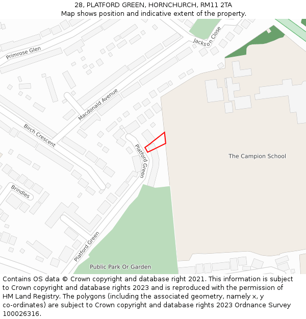 28, PLATFORD GREEN, HORNCHURCH, RM11 2TA: Location map and indicative extent of plot