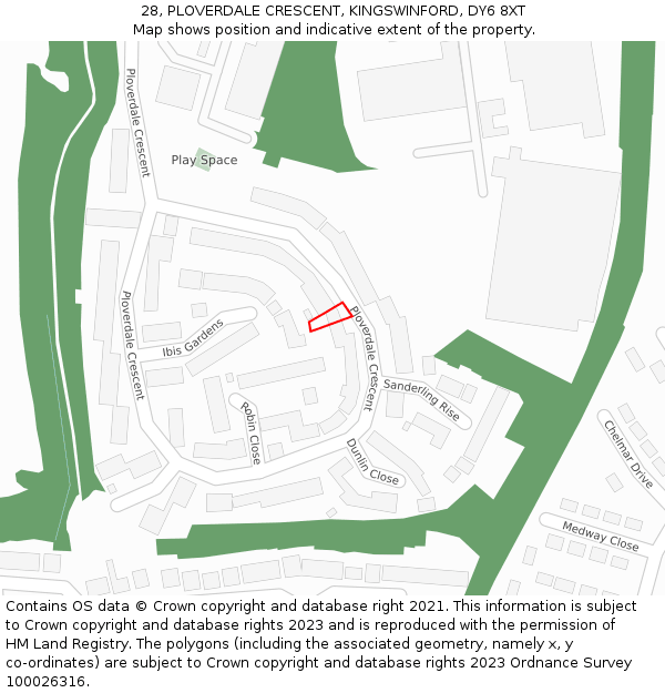28, PLOVERDALE CRESCENT, KINGSWINFORD, DY6 8XT: Location map and indicative extent of plot
