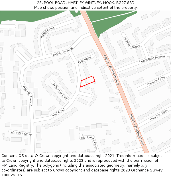 28, POOL ROAD, HARTLEY WINTNEY, HOOK, RG27 8RD: Location map and indicative extent of plot