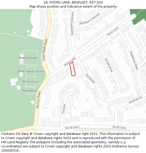 28, POORS LANE, BENFLEET, SS7 2LN: Location map and indicative extent of plot