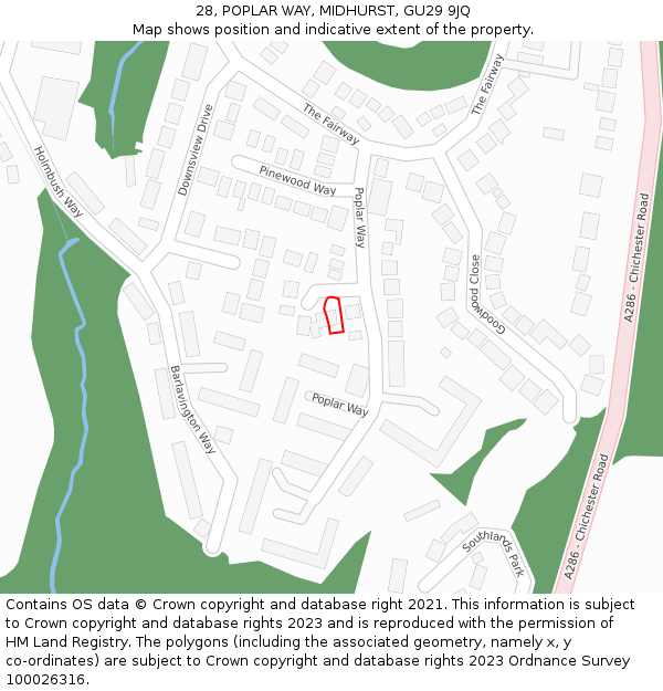 28, POPLAR WAY, MIDHURST, GU29 9JQ: Location map and indicative extent of plot