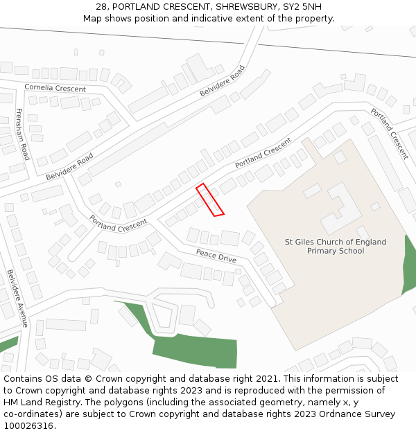 28, PORTLAND CRESCENT, SHREWSBURY, SY2 5NH: Location map and indicative extent of plot