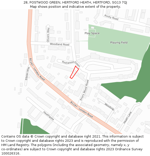 28, POSTWOOD GREEN, HERTFORD HEATH, HERTFORD, SG13 7QJ: Location map and indicative extent of plot