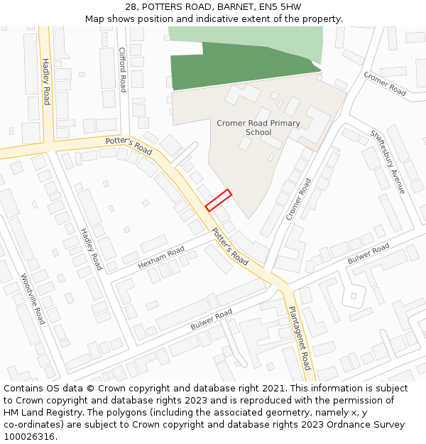28, POTTERS ROAD, BARNET, EN5 5HW: Location map and indicative extent of plot