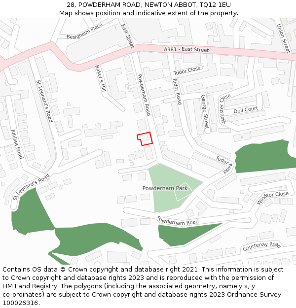 28, POWDERHAM ROAD, NEWTON ABBOT, TQ12 1EU: Location map and indicative extent of plot