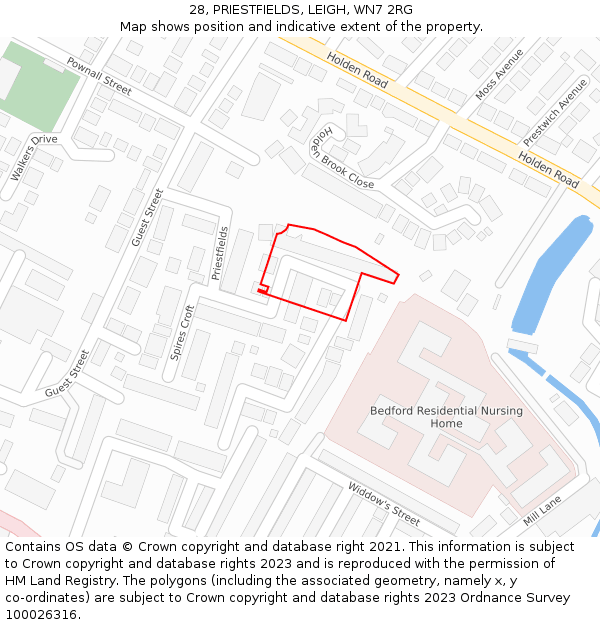 28, PRIESTFIELDS, LEIGH, WN7 2RG: Location map and indicative extent of plot