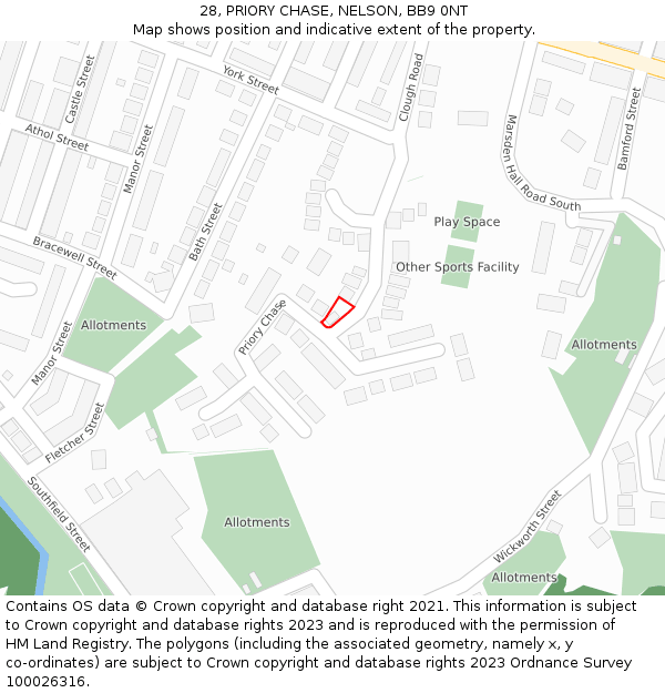 28, PRIORY CHASE, NELSON, BB9 0NT: Location map and indicative extent of plot